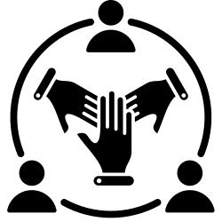 Une illustration d'un cercle créé par trois personnages avec au centre leur mains qui s'assemblent.